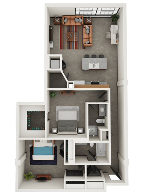 Floor plan for 2 beds, 2 baths, 1108 sqft